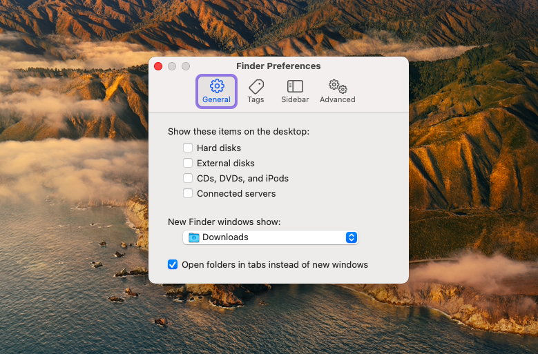 Nascondi icone per dispositivi esterni dal desktop